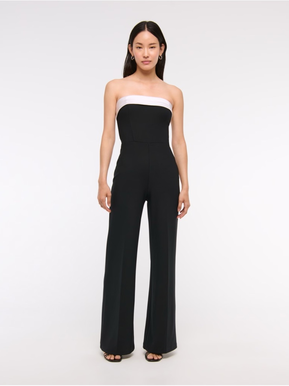 Abercrombie Contrast Strapless Two-Tone Black Jumpsuit with White Trim
